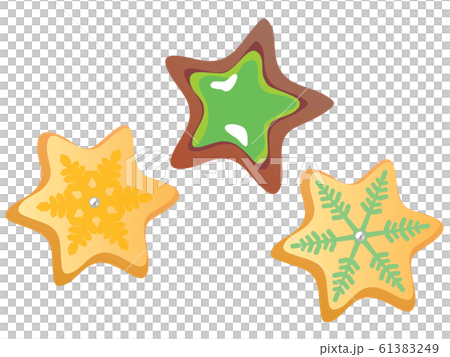クリスマス仕様の雪の模様の星形のクッキー 61383249