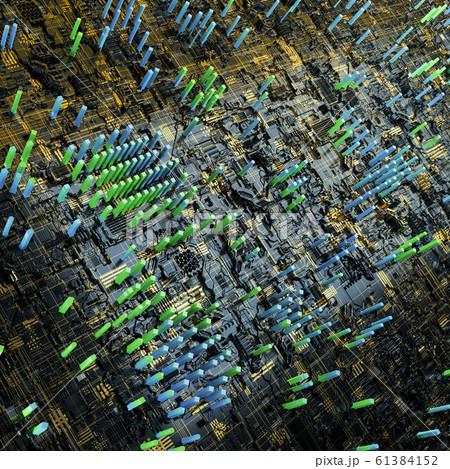 Circuit board futuristic server code processing. Multicolor technology background. 3d rendering 61384152