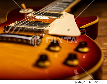 electric guitar body close-up view is on the wood 61384353