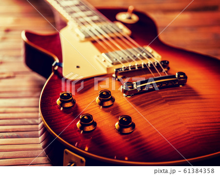 electric guitar body close-up view is on the wood 61384358