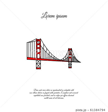 US symbol - Golden Gate Bridge. Vector landmark isolated over the white background. San Francisco, United States of America. Side view. Flat style illustration. icon color logo. 61384794