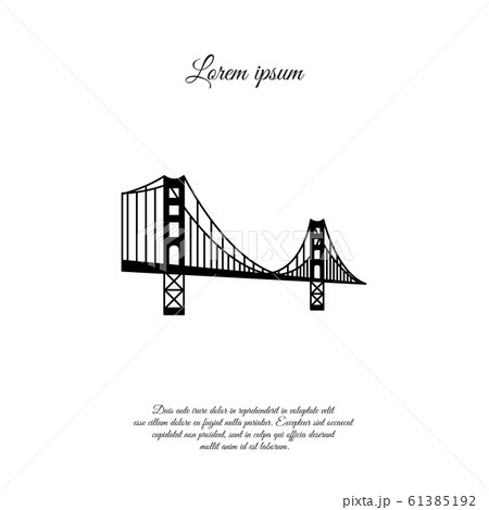 US symbol - Golden Gate Bridge. Vector landmark isolated over the white background. San Francisco, United States of America. Side view. Flat style illustration. icon black logo. 61385192