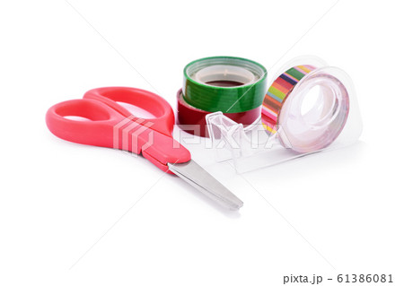 Colorful washi tapes and red scissors Colorful washi tapes and red scissors 61386081