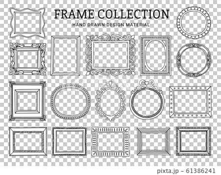 線画のモノクロ額縁フレームセットのイラスト素材
