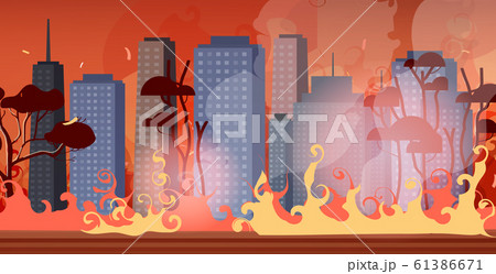 forest fires in australia wildfire city street with skyscrapers bushfire natural disaster concept intense orange flames cityscape background horizontal forest fires in australia wildfire city street with skyscrapers bushfire natural disaster concept intense orange flames cityscape background horizontal 61386671