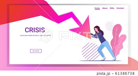 businesswoman bankrupt holding economic red arrow fall down business profit loss financial crisis concept horizontal full length copy space 61386738