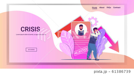 rejected frustrated businessman bankrupt business profit loss financial crisis concept economic red arrow fall down smartphone screen mobile app horizontal full length 61386739