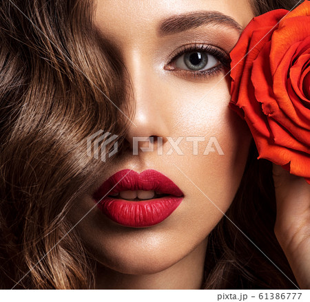 Beautiful woman with brown hair. Beautiful face of Beautiful woman with brown hair. Beautiful face of 61386777