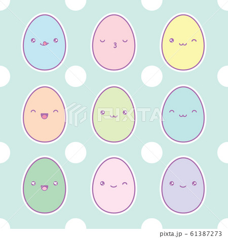 Happy Easter eggs set. Kawaii eggs with cute faces . Vector illustration Happy Easter eggs set. Kawaii eggs with cute faces . Vector illustration 61387273