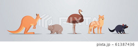 set cartoon endangered wild australian animals collection wildlife species fauna concept flat horizontal 61387436