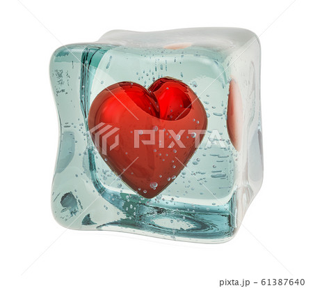 Red Heart Frozen In Ice Cube 3d Renderingのイラスト素材