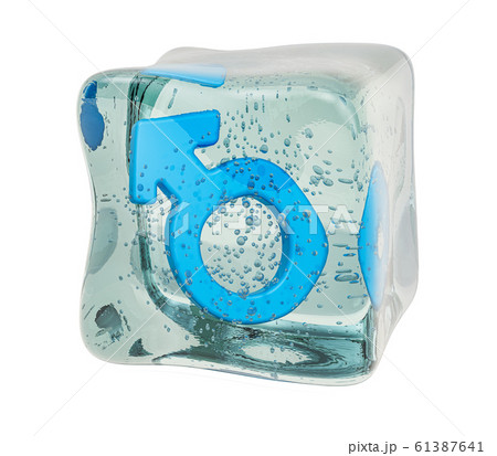 Male gender symbol frozen in ice cube Male gender symbol frozen in ice cube 61387641