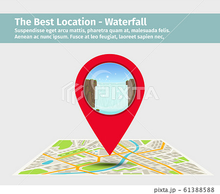Point on the map with waterfall 61388588