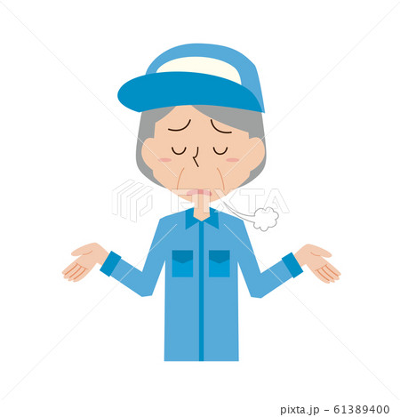 作業者　作業員　高齢　女性　ため息　落ち込む　不安　あきらめ　あきらめる　お手上げ 61389400