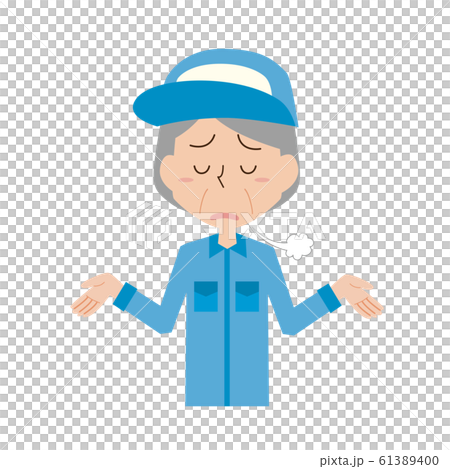 作業者　作業員　高齢　女性　ため息　落ち込む　不安　あきらめ　あきらめる　お手上げ 61389400