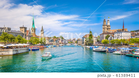 Zurich city center with river Limmat in summer, Switzerland 61389411
