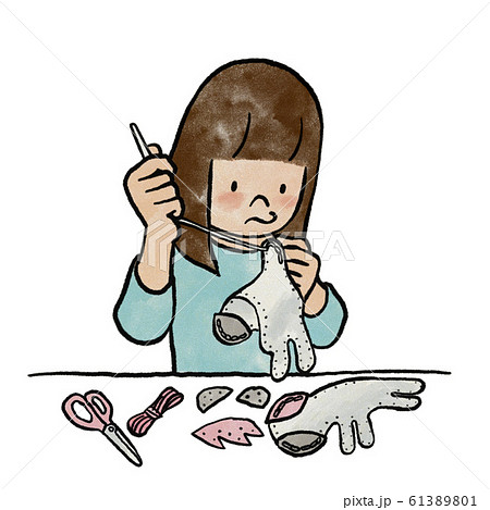 Girl Sewing Stock Illustration