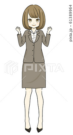 スーツを着た女性 ガッツポーズのイラスト素材