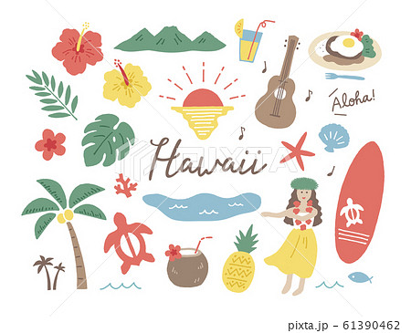 ハワイ手描き色々のイラスト素材