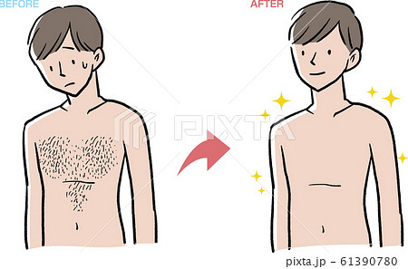 胸毛　胸毛が濃い　男性　悩み　イラスト 61390780