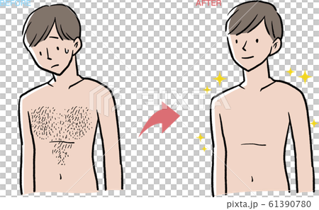 胸毛　胸毛が濃い　男性　悩み　イラスト 61390780