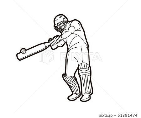 Cricket Player Action Cartoon Sport Graphic Vectorのイラスト素材