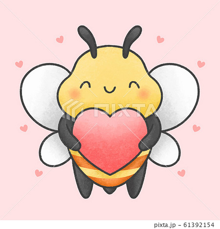 Cute bee holding heart cartoon hand drawn style Cute bee holding heart cartoon hand drawn style 61392154
