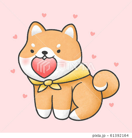 Cute shiba inu dog holding heart cartoon - Stock Illustration [61392164] -  PIXTA