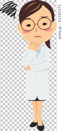 白衣 めがね 女性 悩み中のイラスト素材