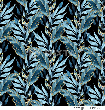 Seamless pattern with blue leaves 61394720
