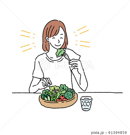 サラダを食べる　女性　イラスト 61394859