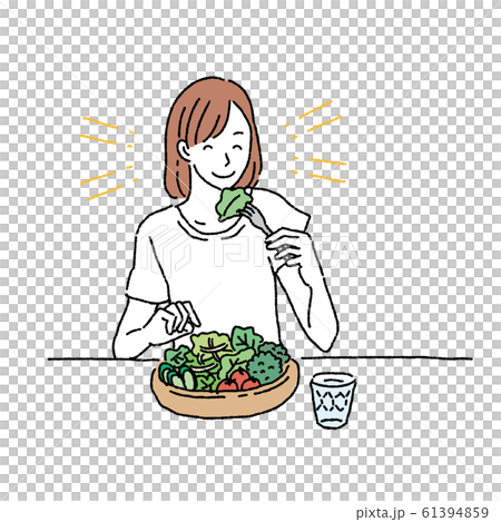サラダを食べる　女性　イラスト 61394859