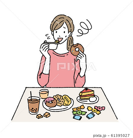 甘いものを食べる女性 イラスト 甘いものを食べる女性 イラスト 61395027