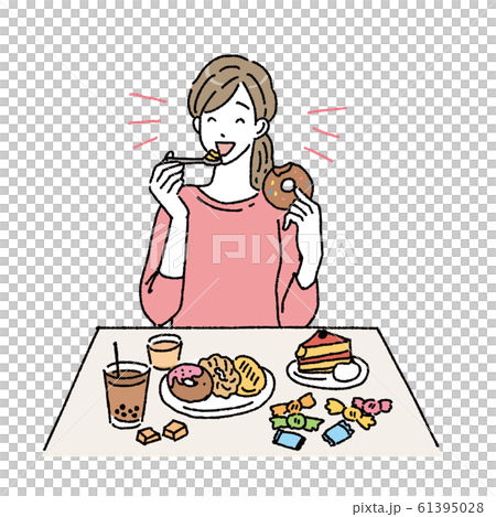 甘いものを食べる女性 イラストのイラスト素材