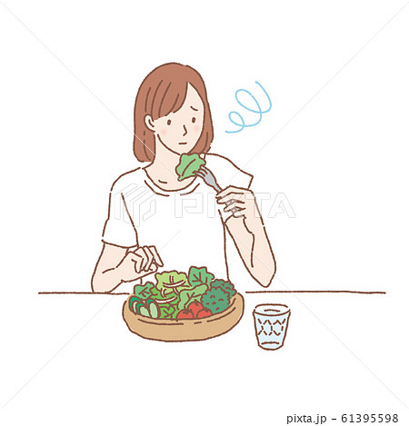 サラダを食べる　女性　イラスト 61395598
