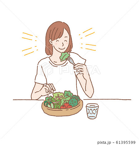 サラダを食べる　女性　イラスト 61395599