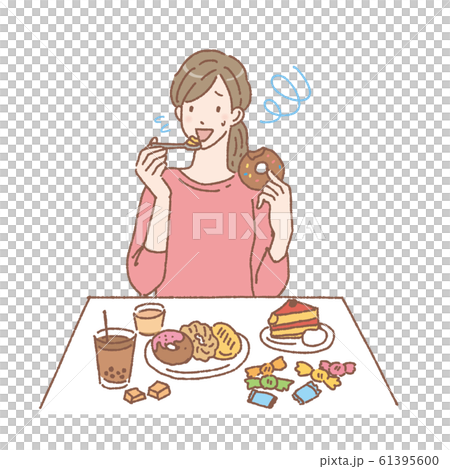 甘いものを食べる女性 イラストのイラスト素材