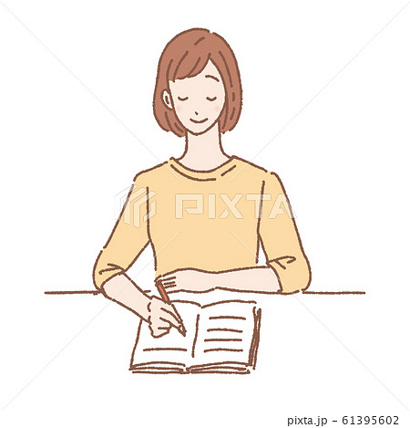 日記をつける ノートを書く女性 イラストのイラスト素材