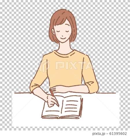 日記をつける ノートを書く女性 イラストのイラスト素材