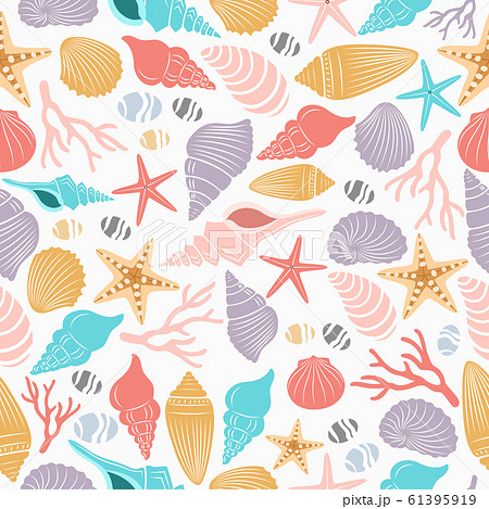 Sea Life Seamless Pattern With Shell And のイラスト素材