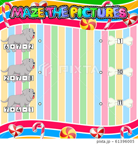 Worksheet with exercises for children on addition and subtraction. Solve counting and connecting to each result	 61396005