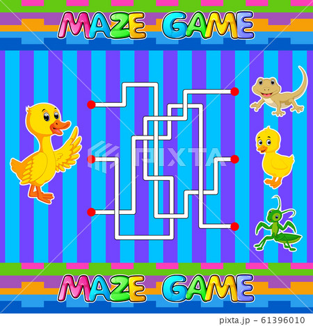 Help duck find the right path to baby duck. Labyrinth. Maze game for kids of illustration Help duck find the right path to baby duck. Labyrinth. Maze game for kids of illustration 61396010