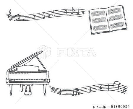 ピアノと音符 楽譜をテーマにしたフレーム素材のイラスト素材