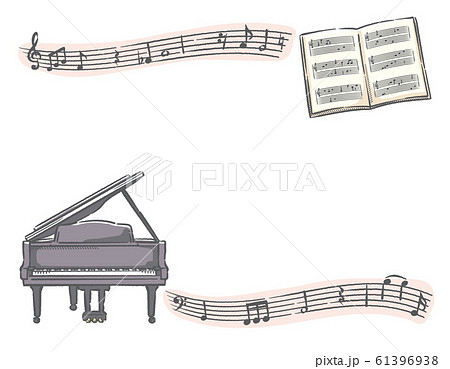 ピアノと音符 楽譜をテーマにしたフレーム素材のイラスト素材