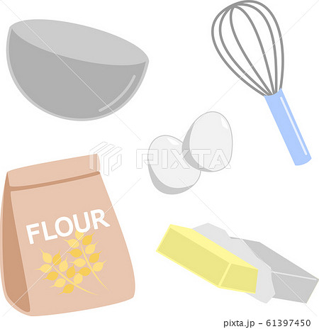 お菓子作りの道具と材料のイラスト素材