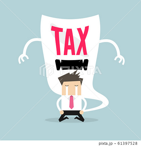 Businessman cry and terrifying tax devil. Businessman cry and terrifying tax devil. 61397528