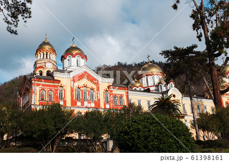 New Athos, Abkhazia, January 01, 2020. Facades of 61398161