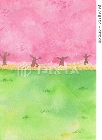 桜の木と菜の花 春の水彩 背景イラスト 桜の木と菜の花 春の水彩 背景イラスト 61399793
