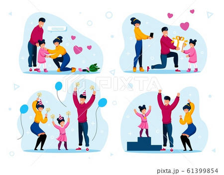 Family Life Happy Moments Flat Vector Concepts Set 61399854