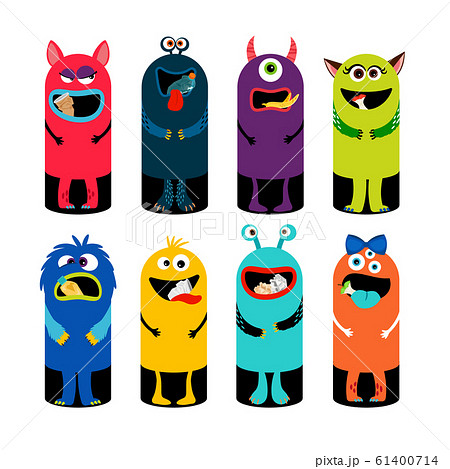 Garbage can set for children isolated on white background. Monsters trash cans 61400714